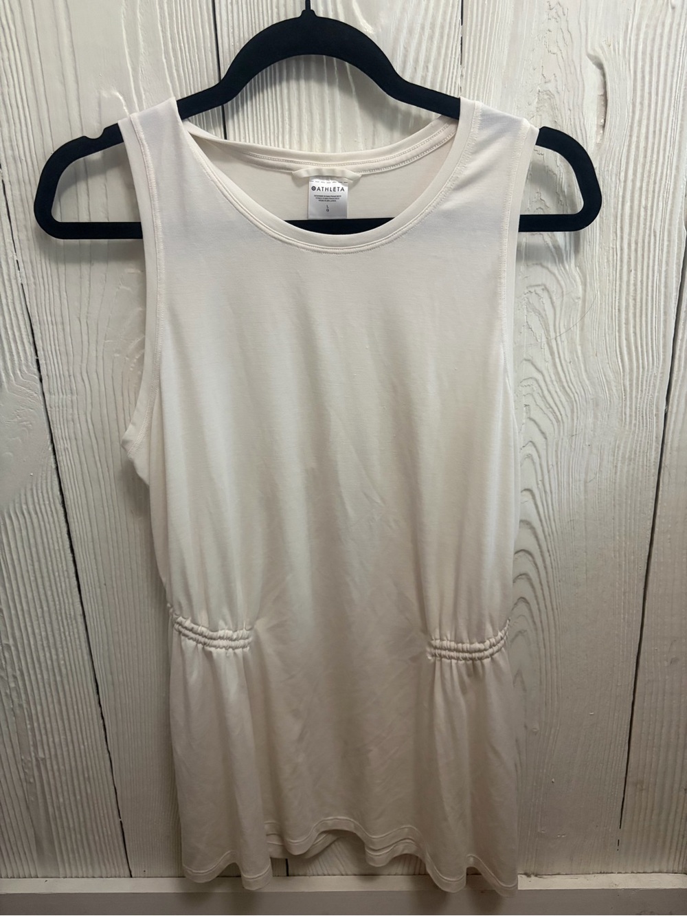 Large Athleta White Sleeveless Peplum-Accent Cinch Tank